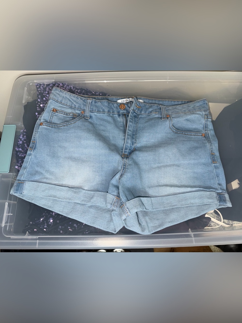 Celebrity Pink Light Blue Rolled-Hem Denim Shorts